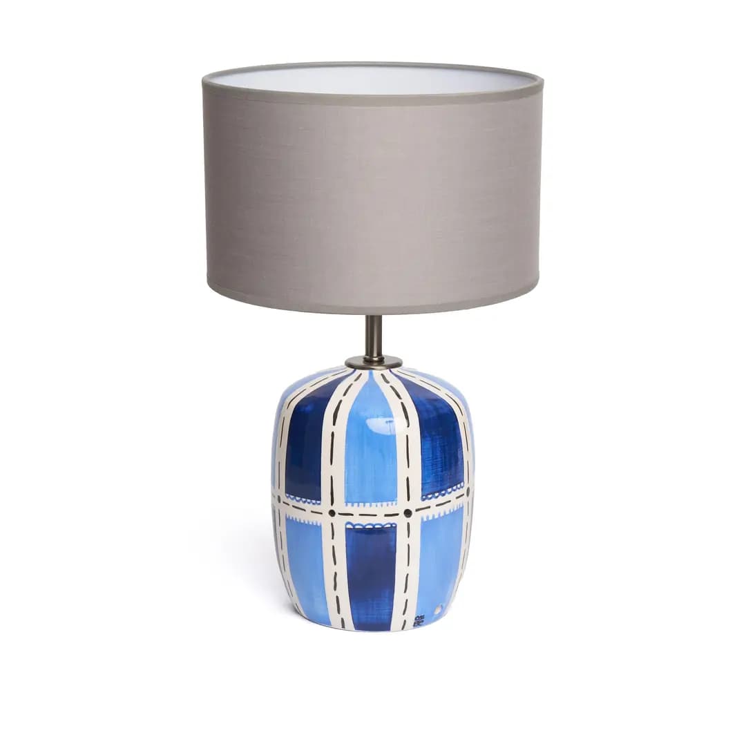 Mavi Blok Desenli Abajur